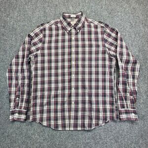 J.Crew Secret Wash Plaid Shirt Mens Large Navy Burgundy Classic Fit Button Down